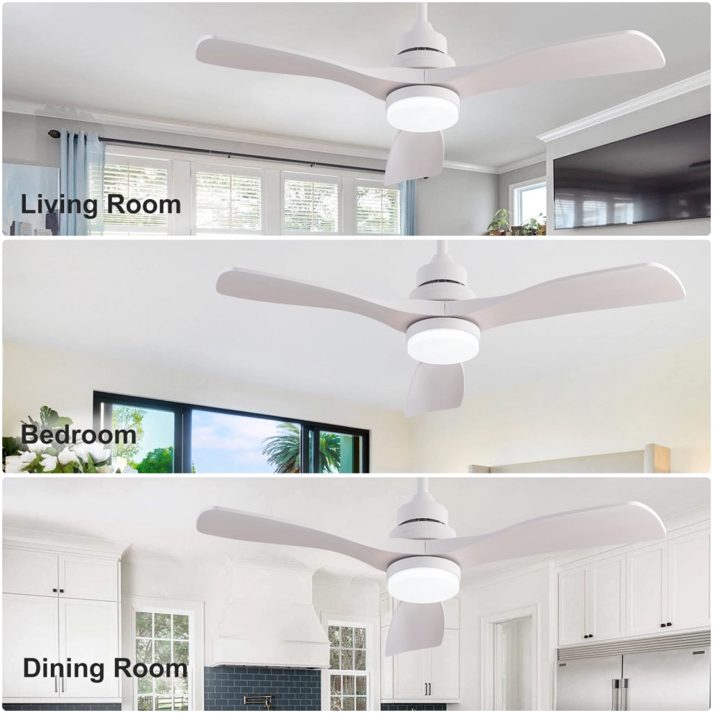 Ventilatore da soffitto bianco moderno 42 pollici con luce e telecomando, bestseller, design elegante, motore DC silenzioso reversibile