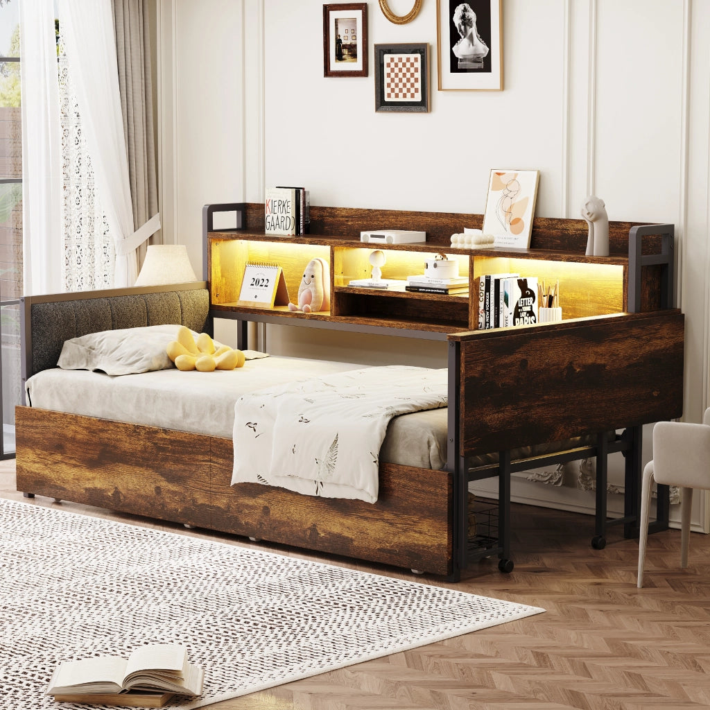 Sofabett con illuminazione LED e vano contenitore in metallo 90x200 cm