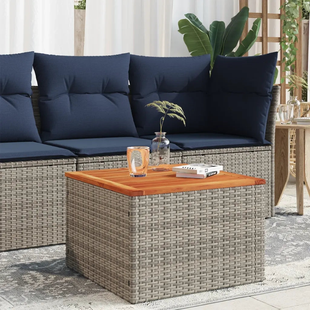 Tavolo da Giardino | Tavolino da esterno Grigio 55x55x37 cm Polyrattan e Legno Acacia