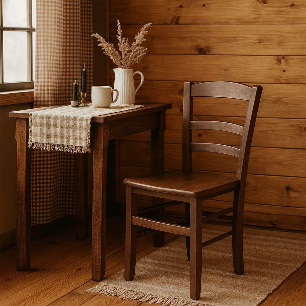 Sedia da sala da pranzo in legno paesana con seduta in massello noce scuro x 2