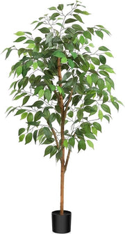 Ficus artificiale 120 cm alto con stelo in legno naturale per interni - piante artificiali per casa, camera da letto, ufficio, balcone - albero decorativo di fico falso (1 pezzo)