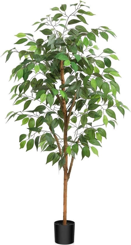 Ficus artificiale 120 cm alto con stelo in legno naturale per interni - piante artificiali per casa, camera da letto, ufficio, balcone - albero decorativo di fico falso (1 pezzo)