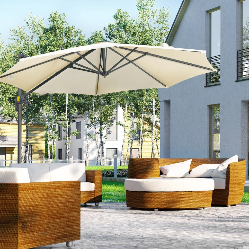 Ombrellone da Giardino Decentrato 3x2.5 m con Angolazione Regolabile e Girevole a 360¡ã, Crema