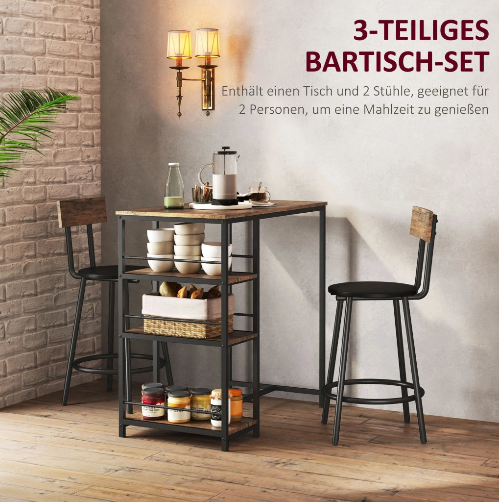 Set tavolo bar con 2 sgabelli e 3 ripiani rovere