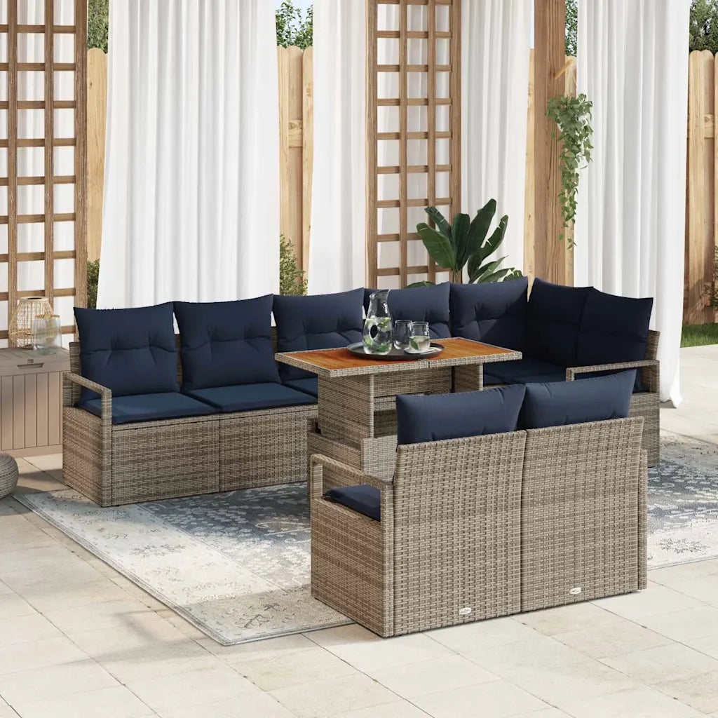 Set da Pranzo per Giardino con cuscino 9 pcs Grigio e Blu Navy