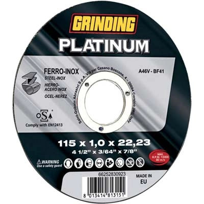 DISCO ABRASIVO TAGLIO FERRO PLATINUM GRINDING - MM 115X22,2 H.MM 1,6 PIANO- 25 pezzi