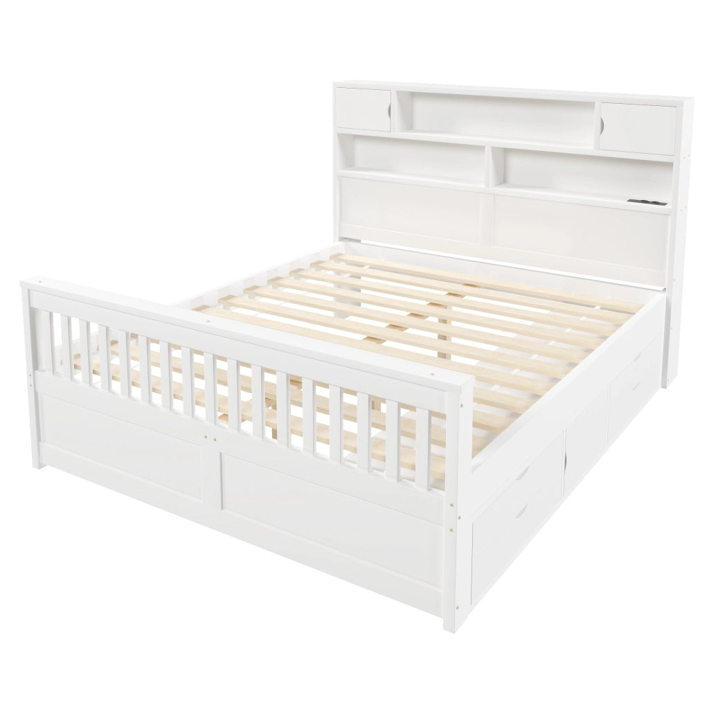 LETTO con 4 cassetti 160x200 cm bianco in MDF e compensato