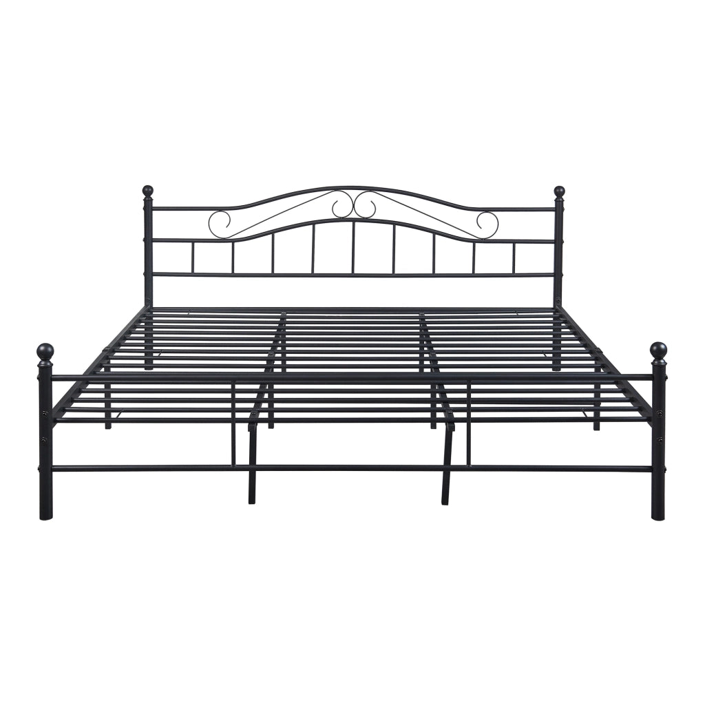 Letto Doppio Florenz in Acciaio con Testiera Alta Decorativa 180 x 200 cm Nero [en.casa]
