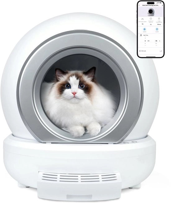 Cassetta per gatti auto-svuotante XXL 65L, con sensore infrarosso, piede basso 8 cm per gatti piccoli e anziani, 35 dB silenzioso, senza odore, gestione tramite app, grande capacità