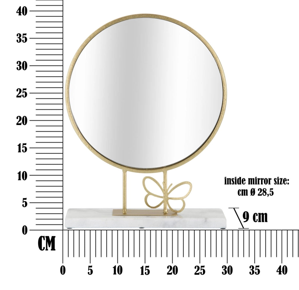 Specchio da Appoggio Butterfly 30x9x39,5 cm in Ferro e MDF e Specchio e Marmo Oro e Marmo
