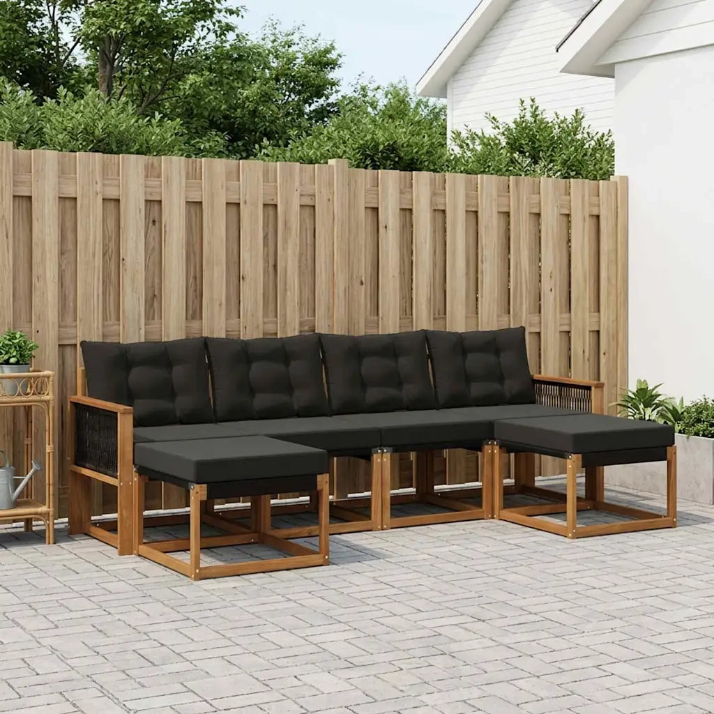 Set di divani da esterno con cuscino 6 pcs Naturale e Nero