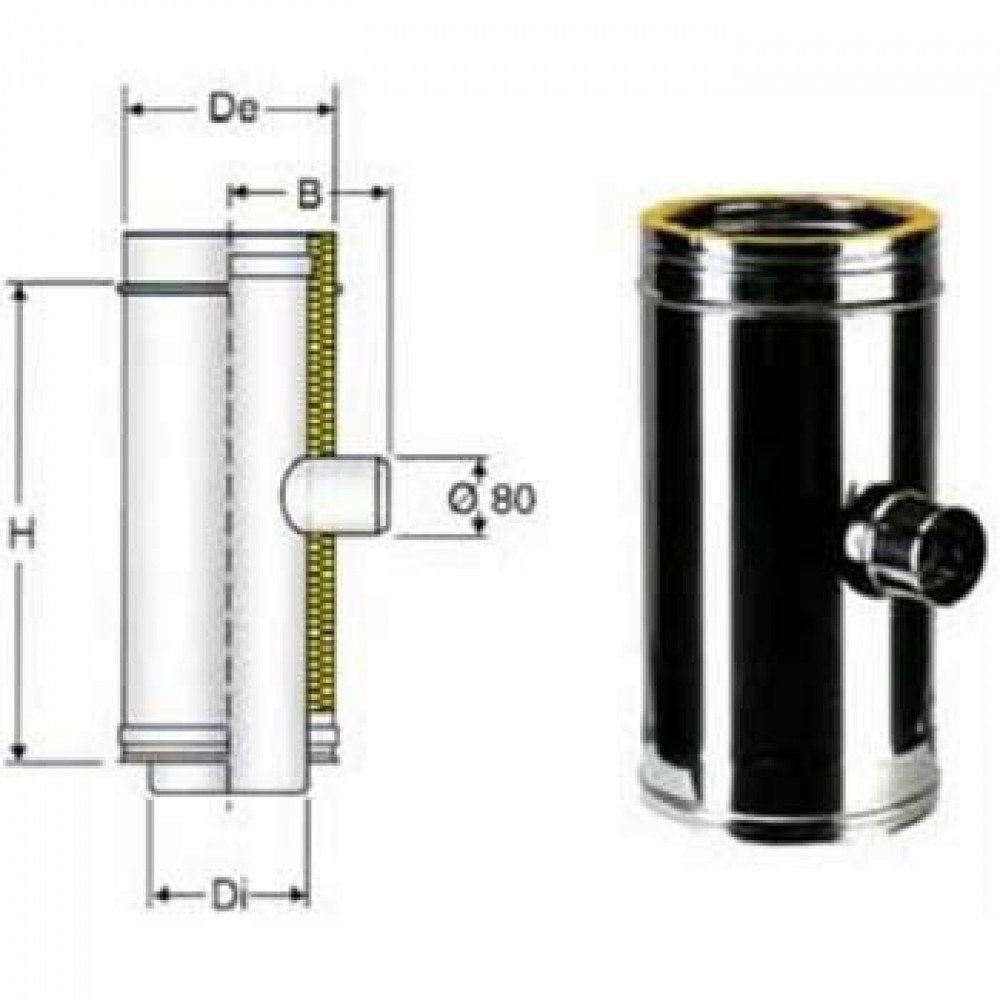 Inox doppia parete aisi 316 racc ordo a t 90 ridotto d.080 130 80