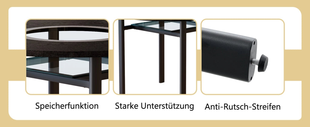Tavolo da pranzo rotondo con piano in MDF e vetro, 2 sedie in PU, per soggiorno e sala da pranzo, nero, 100 cm