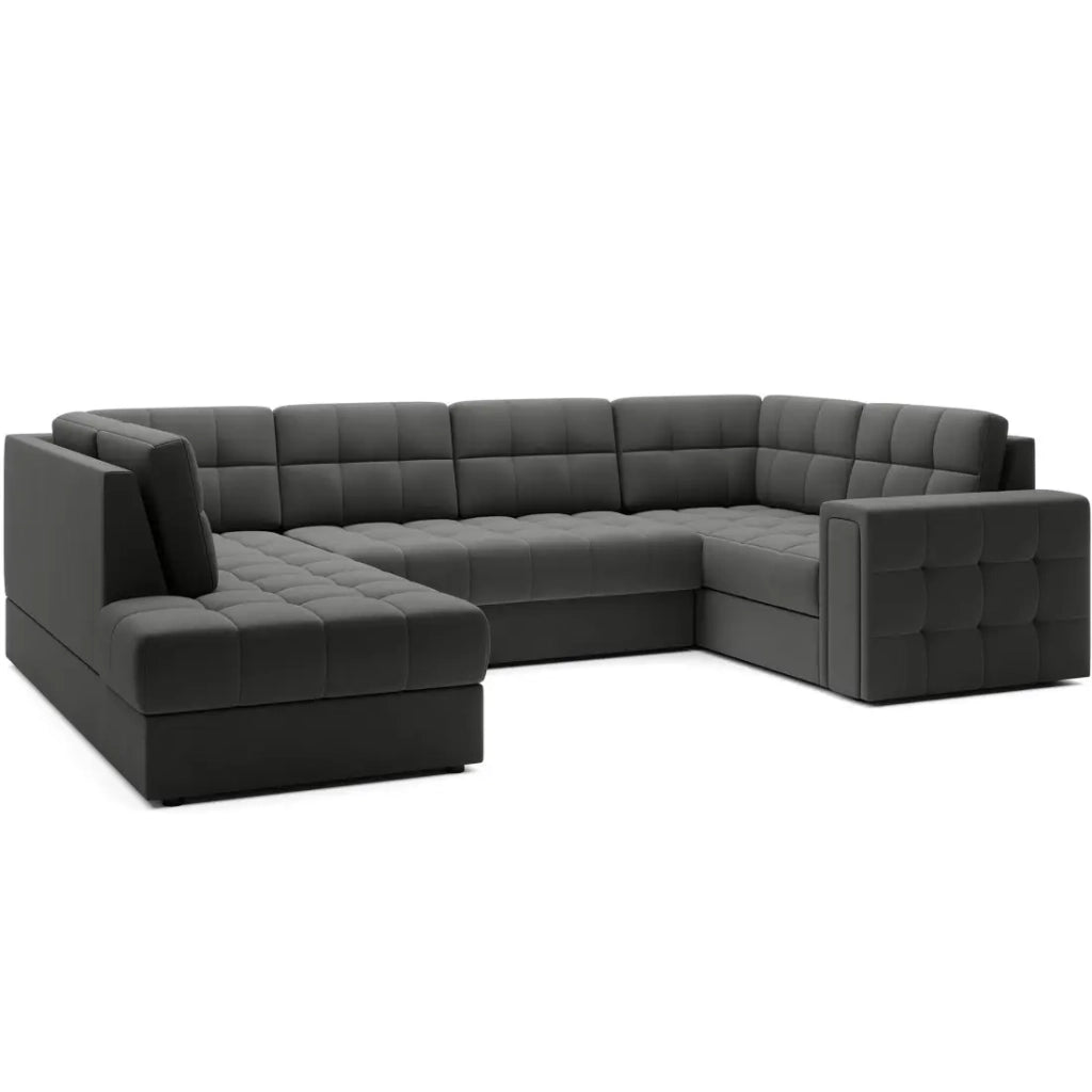 Divano angolare convertibile MONTEZA grigio scuro sinistro 299 cm con baule e letto