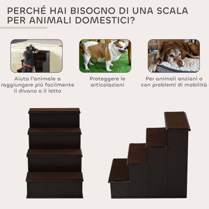 Scaletta per Cani e Gatti a 4 Scalini 40x59x54,2 cm con Cuscini in Peluche Rimovibili Marrone
