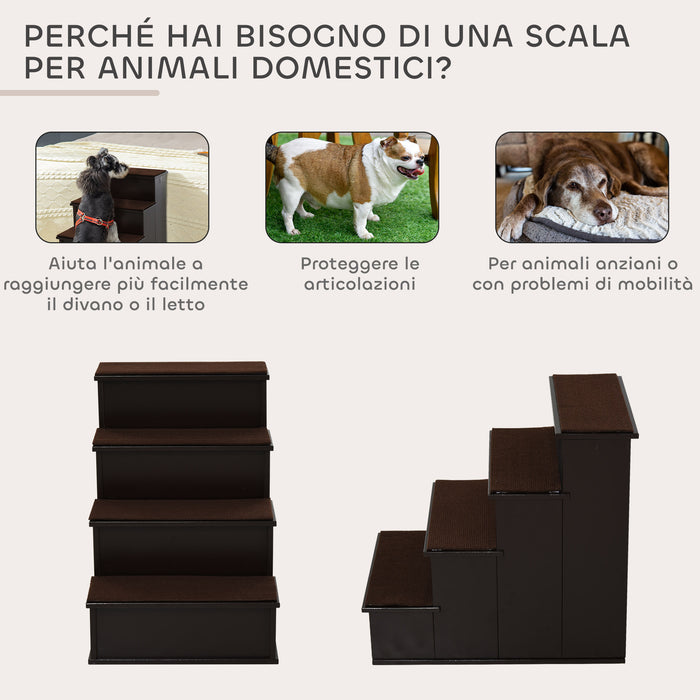 Scaletta per Cani e Gatti a 4 Scalini 40x59x54,2 cm con Cuscini in Peluche Rimovibili Marrone