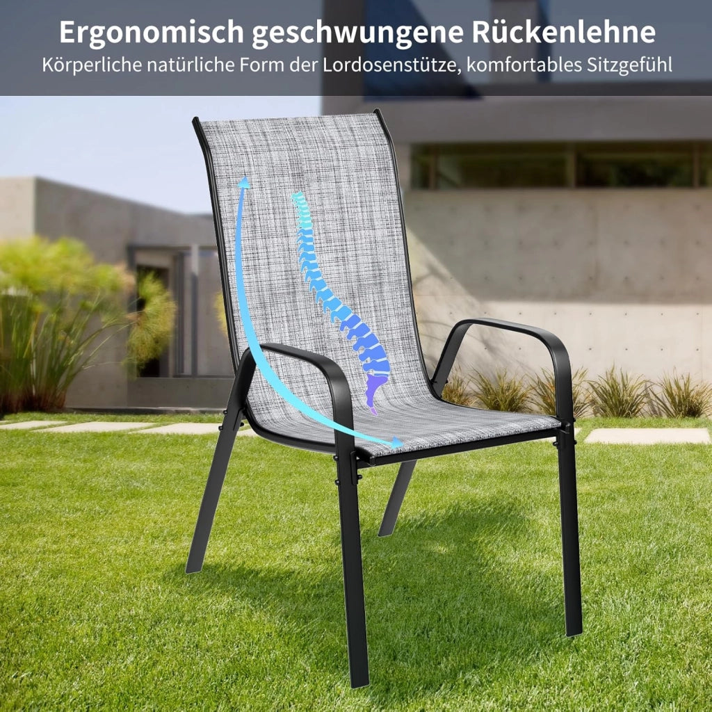 Sedia da giardino impilabile, da campeggio, impilabile, con schienale alto, in acciaio textilene, per giardini, cortili, balconi, ristoranti, 150 kg, portata: 54 x 69 x 93 cm 6pcs Lino grigio