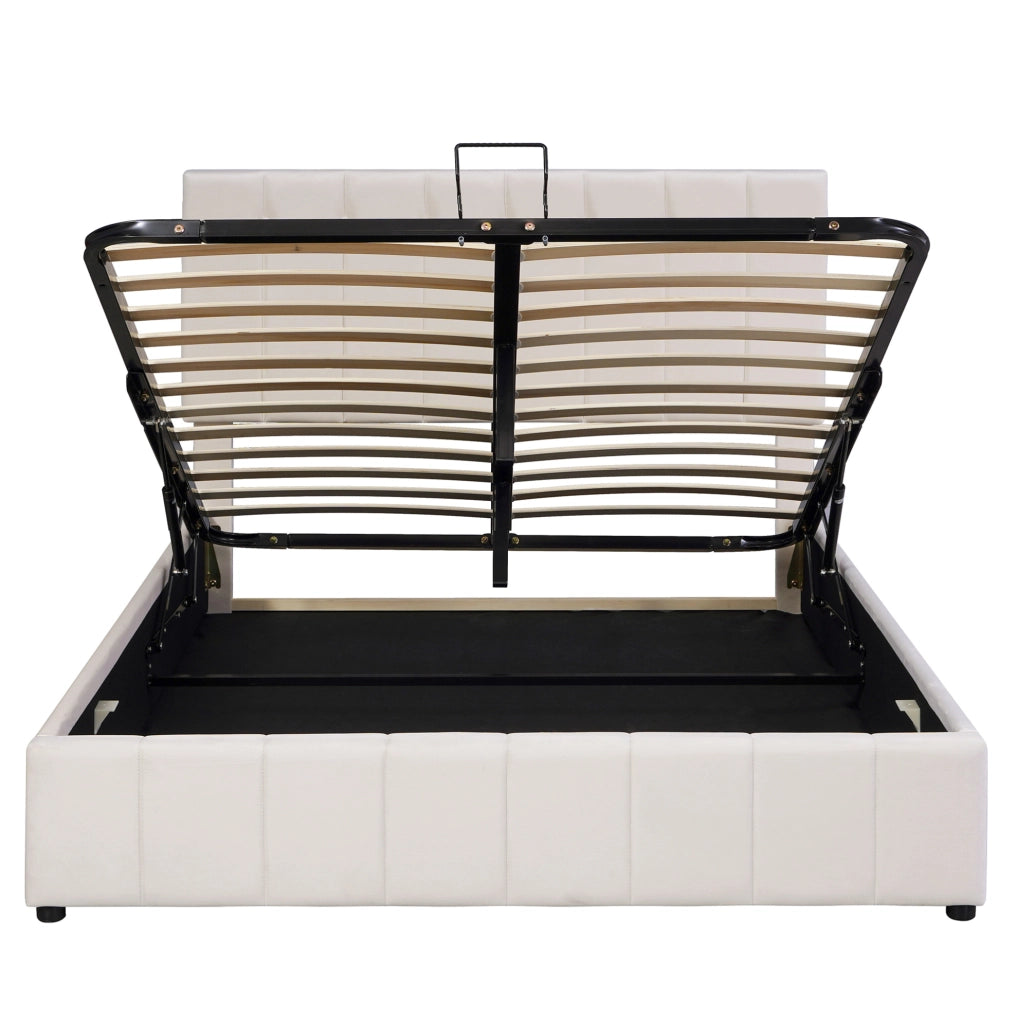 Letto matrimoniale imbottito 140x200 cm con contenitore idraulico; velluto crema
