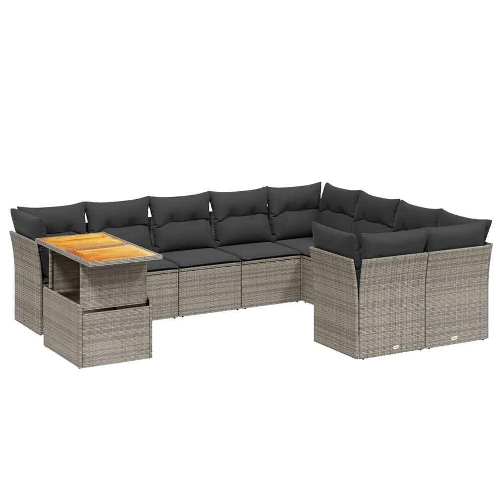 Set Divano da Giardino 10 pz con Cuscini Grigio in Polyrattan