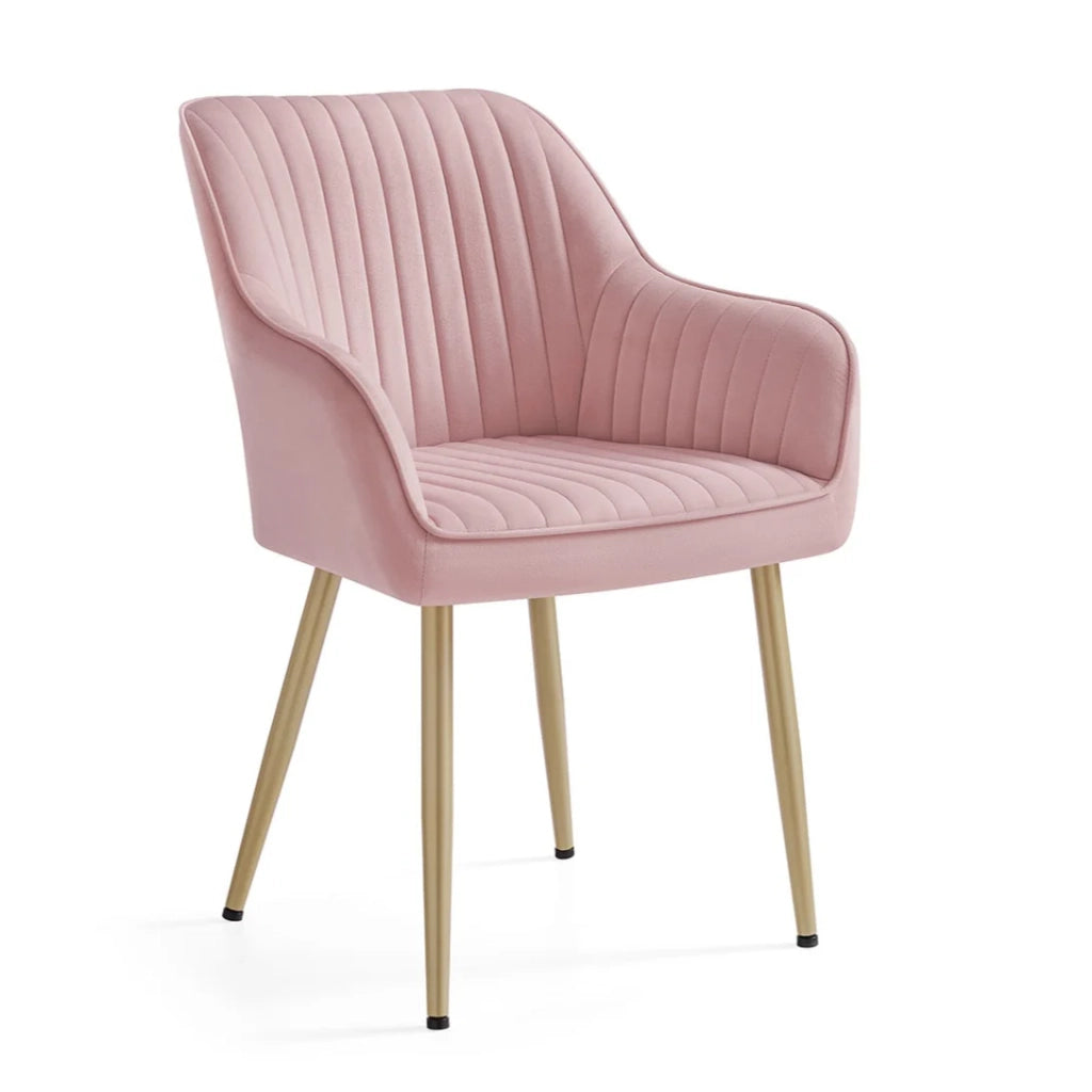 Sedia da pranzo poltrona seduta imbottita con braccioli larghezza seduta 49 cm gambe in metallo rivestimento in velluto portata 110 kg per soggiorno o camera da letto rosa 12_0004909