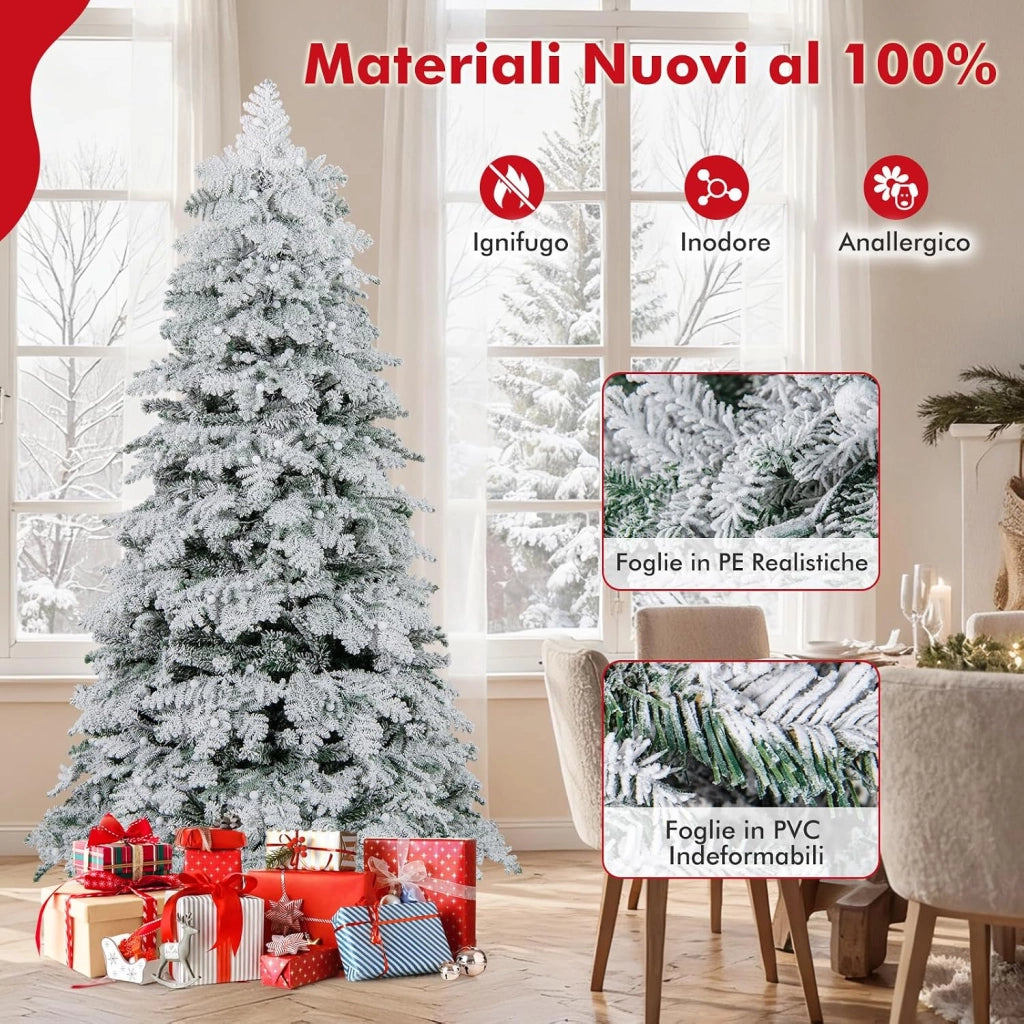 Albero di Natale Innevato 180 cm, Albero di Natale Artificiale con 260 Luci LED, 130 Palline, 616 Rami, 8 Modalità di Illuminazione, Decorazione Natalizia per Festa (180 cm)