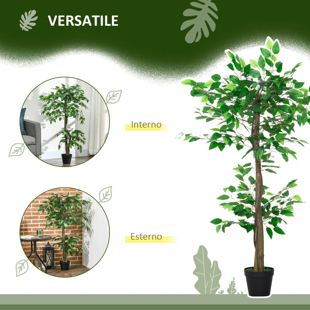 Pianta Artificiale Albero del T¨¨ con Vaso Cemento ¨C Zephmum ¨C Verde 120 cm