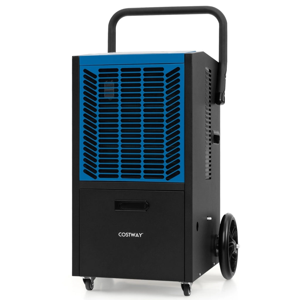 Deumidificatore commerciale da 66L/giorno, Deumidificatore con pompa e tubo di drenaggio timer 24h e 4 ruote Blu-Condizionatori aria
