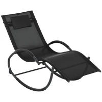 Sedia Sdraio a Dondolo Zero-Gravity da Esterno Impermeabile con Poggiatesta, 155x61x88 cm, Nero