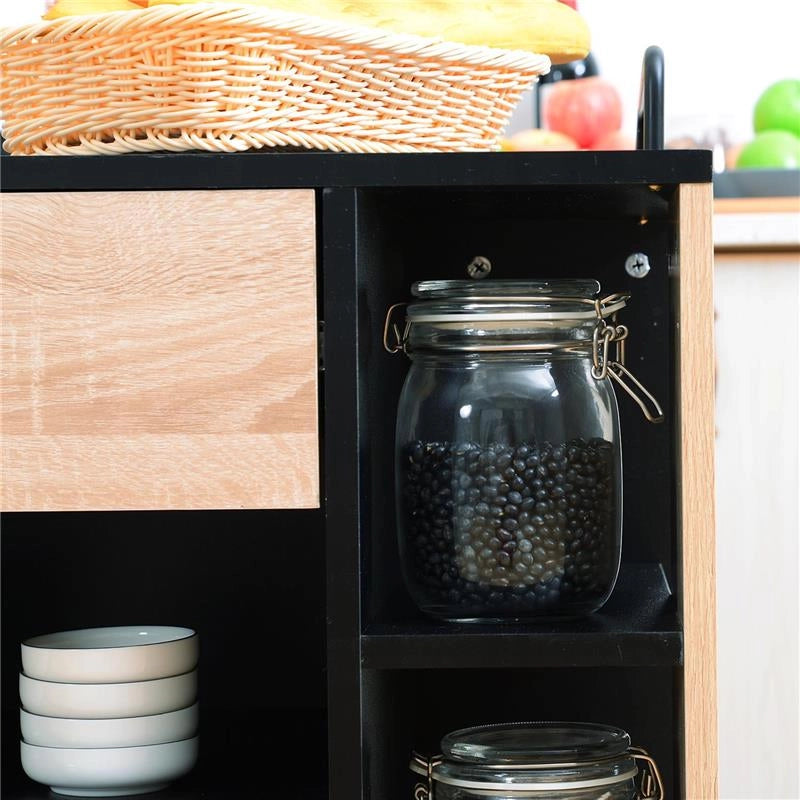MOBILETTO DA CUCINA CON CASSETTI E RUOTE 76.5X40X82 CM IN LEGNO ROVERE E NERO
