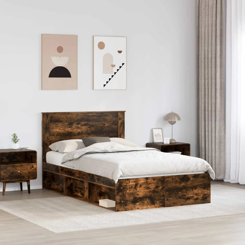 Struttura del letto Rovere fumé 135 x 190 cm Pino massello
