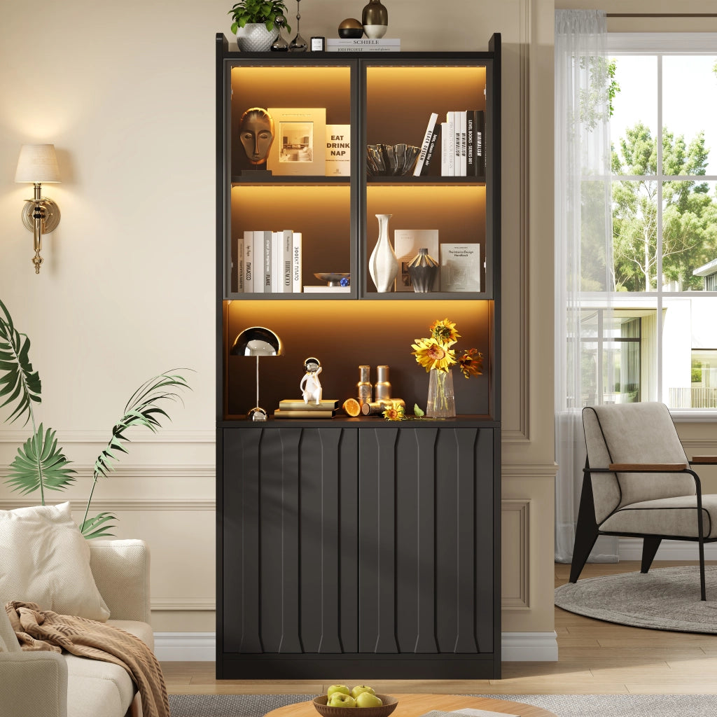 Vetrina 80x35x200 cm con LED Bluetooth in truciolare nero