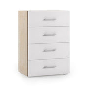 Cassettiera Solano, Settimanale a 4 cassetti per camera da letto, Mobiletto multiuso da ufficio o studio, Cm 60x41h87, Rovere e Bianco