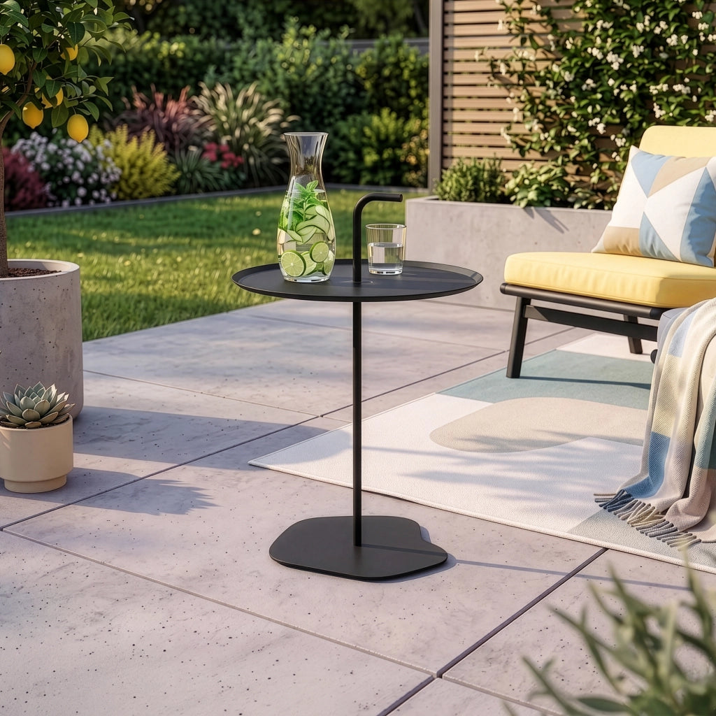 Tavolino Rotondo da Giardino Calimera con Manico - Nero casa.pro