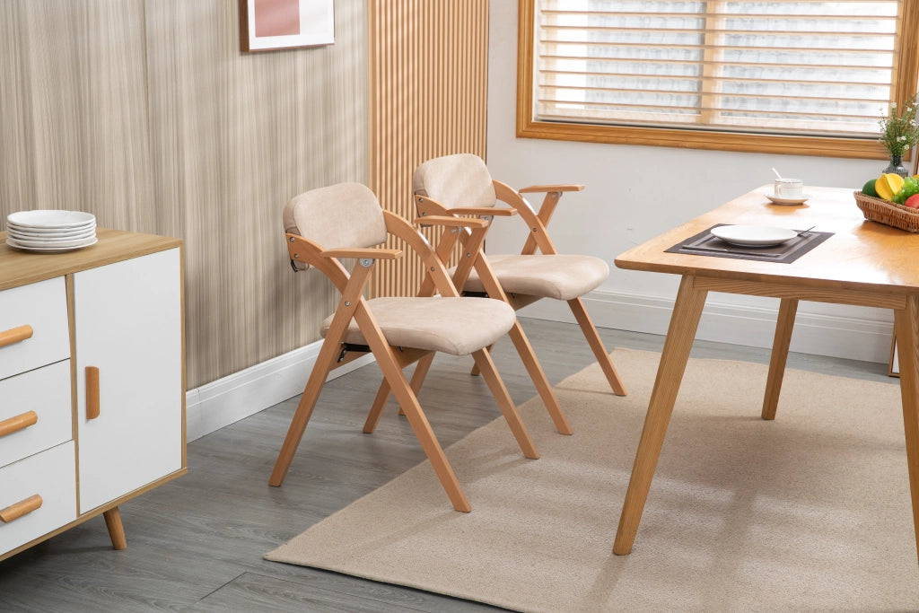 Sedie Pieghevoli con Braccioli ¨C MINIMAL ¨C Set 2, Seduta Imbottita, Legno, Beige