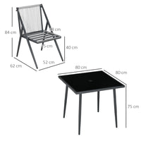 Set Tavolo con Piano in Vetro e 4 Sedie da Giardino in Alluminio e Poliestere Grigio Scuro