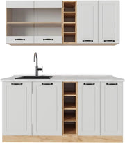 Cucina completa R-Line, Casa di campagna bianca/quercia dorata, 160 cm, PL Marmo, adatto per combinazioni ed espansioni personalizzate