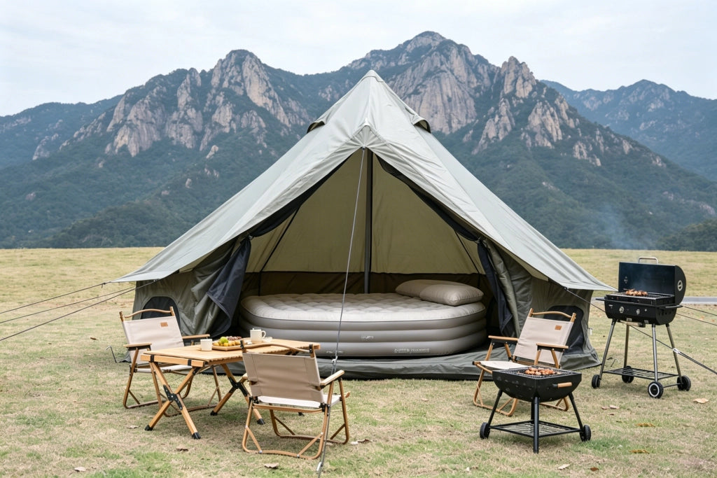 Tenda A Campana Per Campeggio 300 X 300 X 200 Cm In Poliestere Verde Scuro Con Apertura Per Stufa