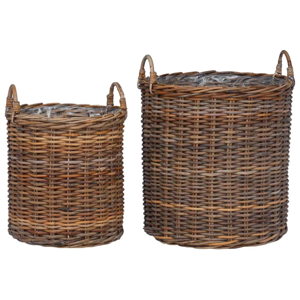 Cestino per piante con archiviazione 2 pcs Marrone Rattan Lacak
