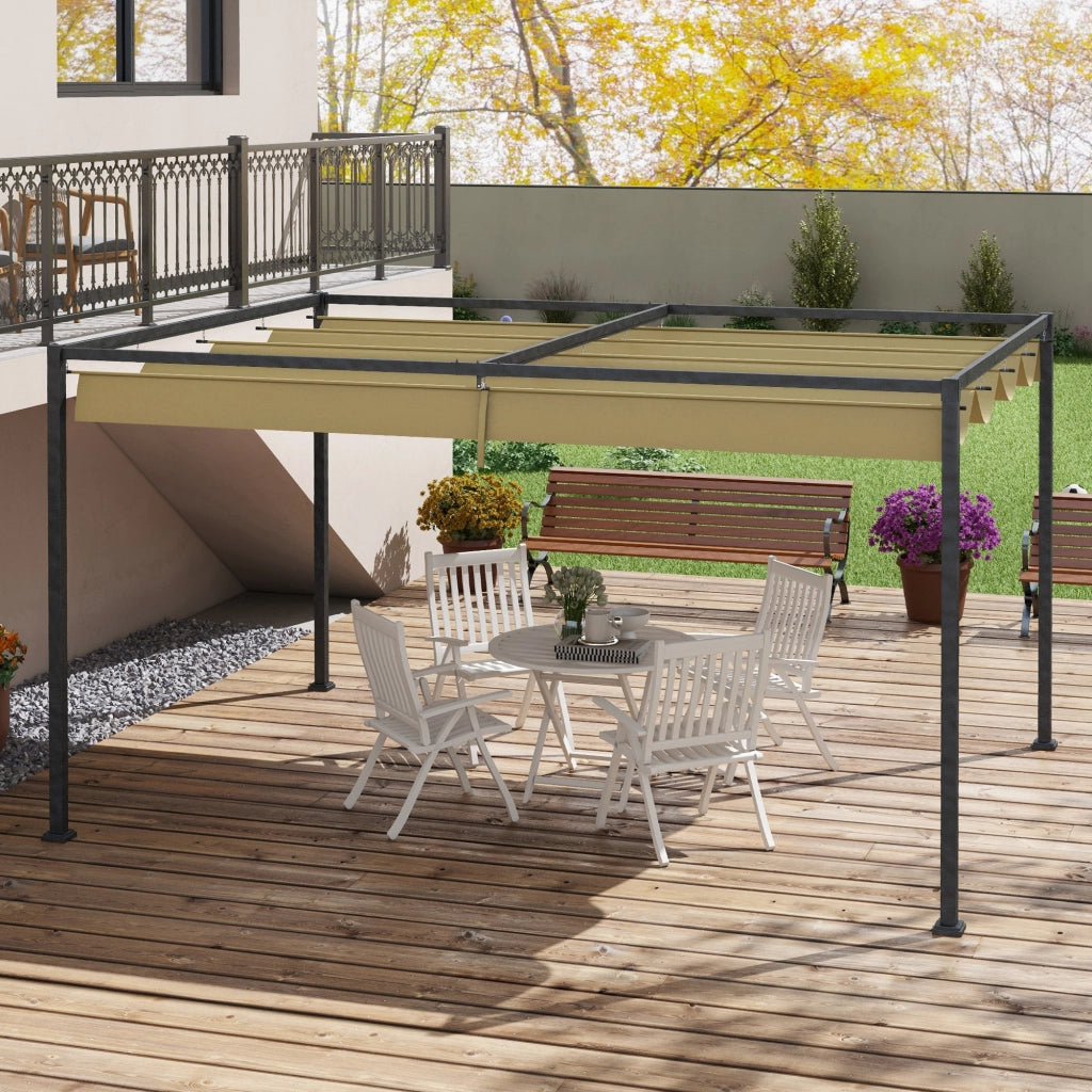 Pergola retrattile scorrevole 3x2 m ¨C zephmum ¨C struttura in metallo antiruggine, tessuto in poliestere kaki