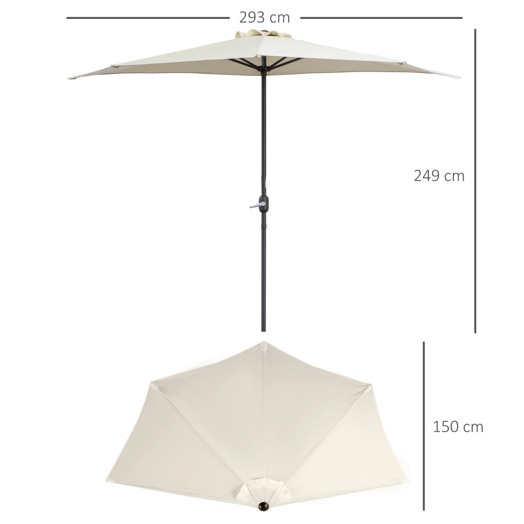 Ombrellone da Giardino Semicircolo con Manovella ¨C zephmum ¨C 293x150 cm Crema