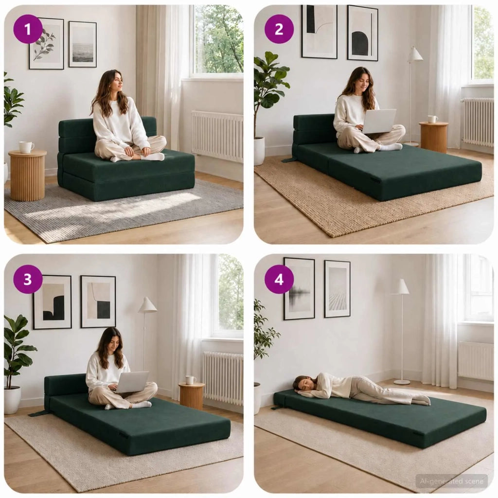 Divano Letto Pieghevole Verde Scuro 190 x 100 x 15 cm Velluto 900111