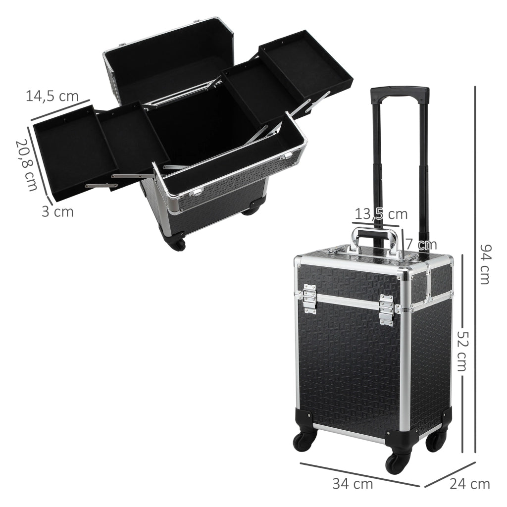 Valigia per Trucco Professionale con Rotelle ¨C Zephmum ¨C 2 Vassoio Compartimento Inferiore Nero