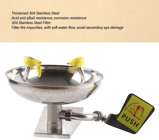 Stazione di Pulizia degli Occhi a Doppia Lente - 304 Acciaio Inossidabile - Montaggio a Parete - Cassetta di Smaltimento degli Occhi - Installazione Facile - Tabella di Sicurezza - Stazione di Pulizia degli Occhi