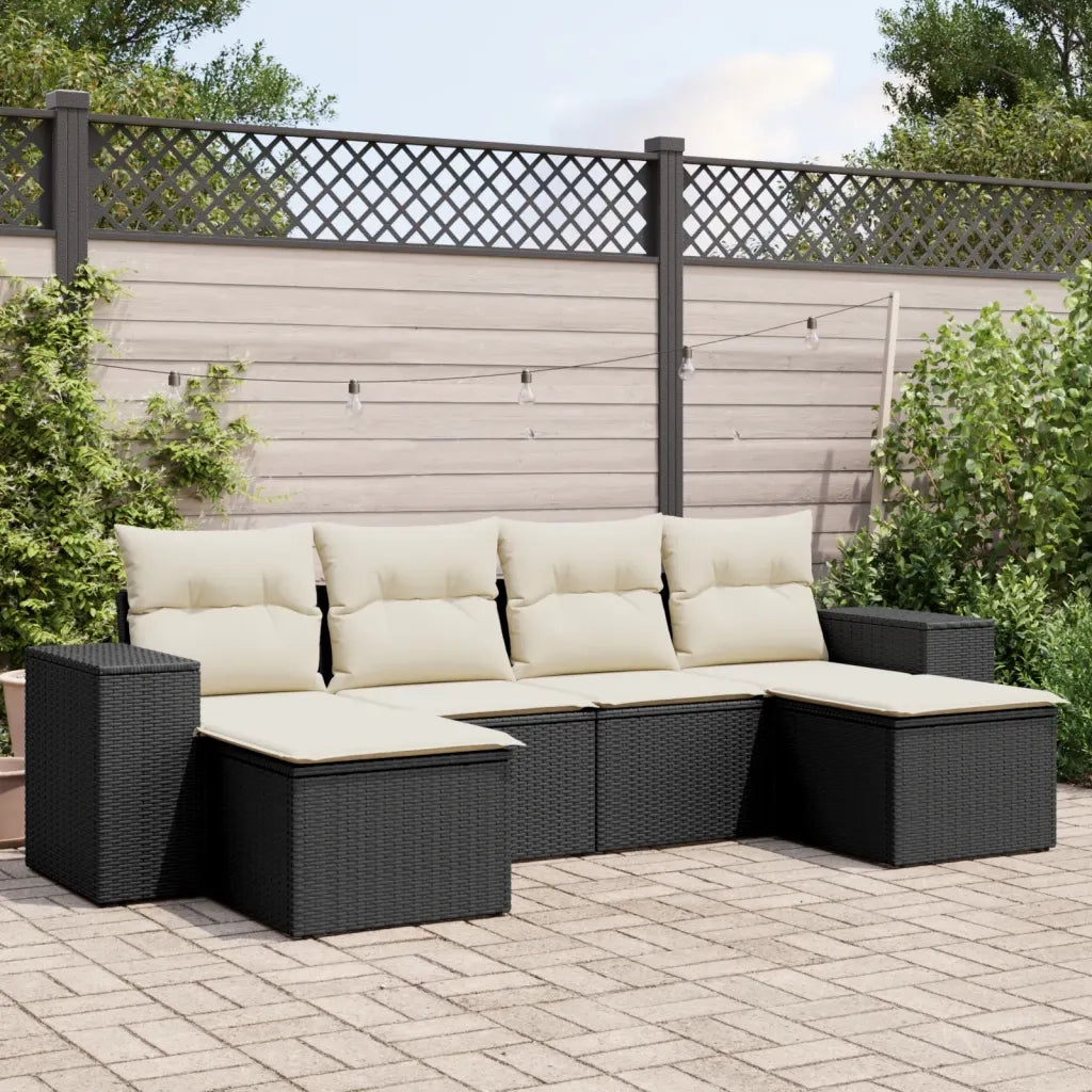 Set Divano da Giardino 6 pz | Set Salotto da Giardino con Cuscini Nero in Polyrattan
