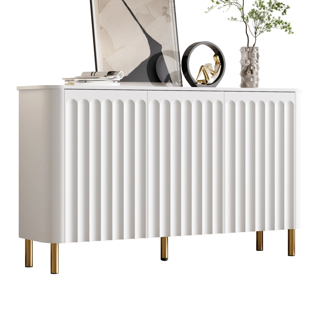 Sideboard 135x36x78 cm con 3 ante senza maniglie in MDF bianco