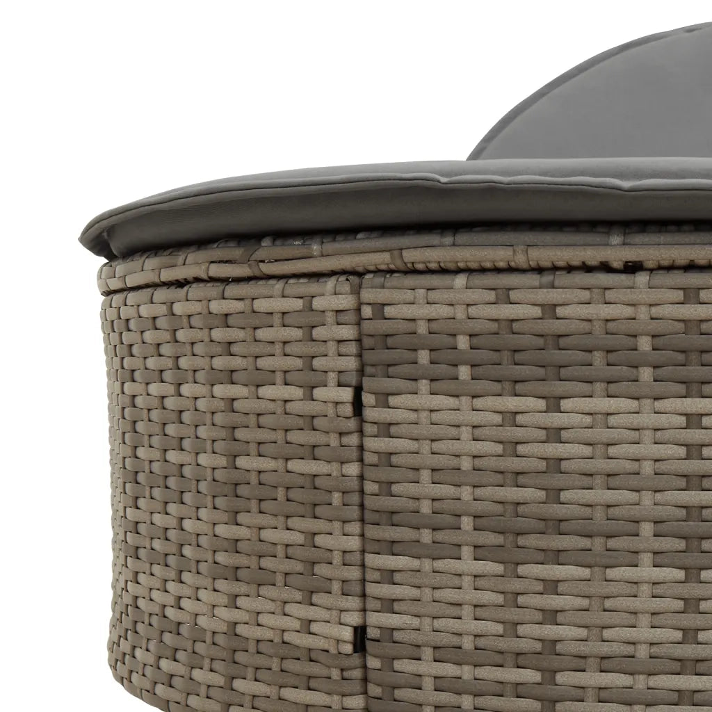 Lettino Prendisole | Sdraio da giardino | Lettino da sole Doppio con Cuscini Grigio in Polyrattan