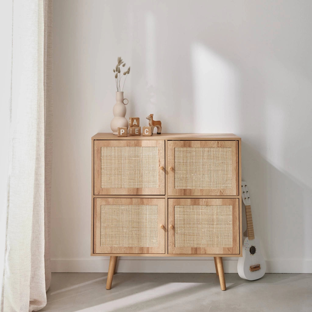 Cassettiera per bambini a 4 ante effetto legno, marrone naturale