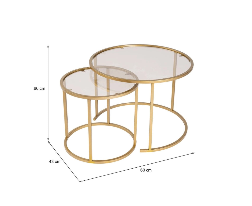 Xaden, Tavolino da Salotto set di 2 Tavolini, 60x60x43h cm oro Bronzo
