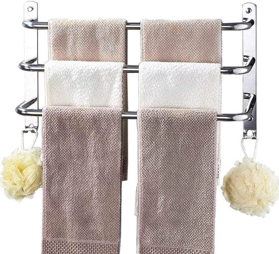 Sostegno per asciugamano a 3 strati per bagno e cucina - cromato - inox - 53 cm