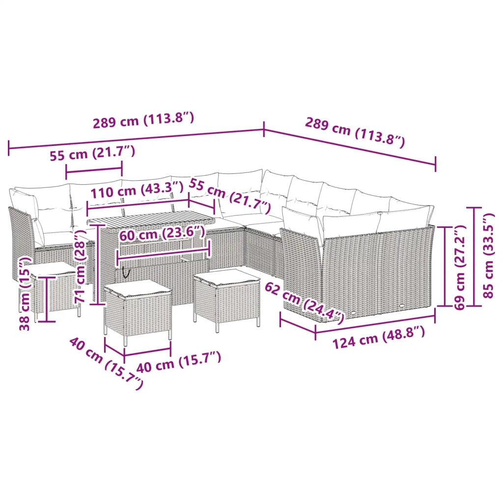 Set Divano da Giardino 14 pcs Nero polyrattan 3361549